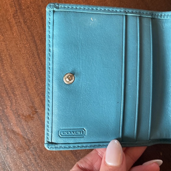 Coach 4” by 4”  Wallet / Logo and Blue leather/ EUC! - Picture 5 of 9